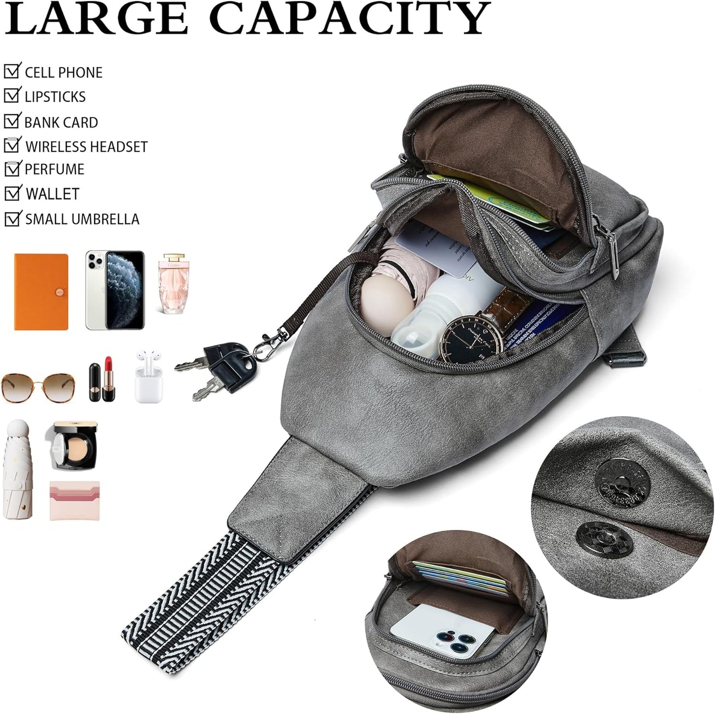 Sling Bag Crossbody Bags for Women Small Cross Body Bag Fanny Packs Chest Sling Purse for Daily Travel Leisure Sport