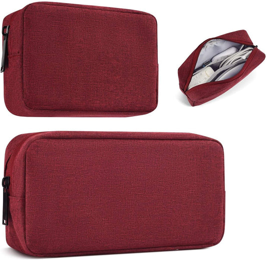 imComor Universal Electronics Accessories Case Bag, 2-Pack Portable Soft Carrying Case Bag Pouch Wire Cable Organizer for Hard Drive, Power Adapter, Laptop Mouse, Cosmetics Kit, Small+Big-Wine Red