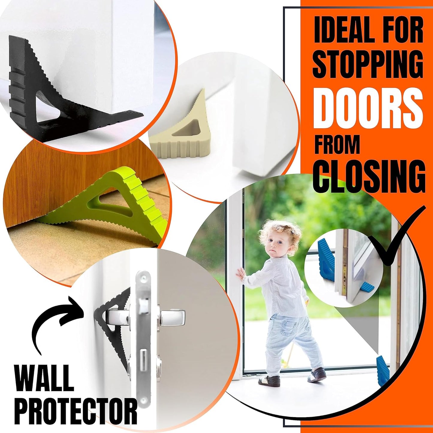 Door Stopper & Window Stopper, Rubber Door Stop Flexible, Door Wedge Stopper Award Winning, Decorative Door Stoppers for Bottom of Door Security, White, Set of 3