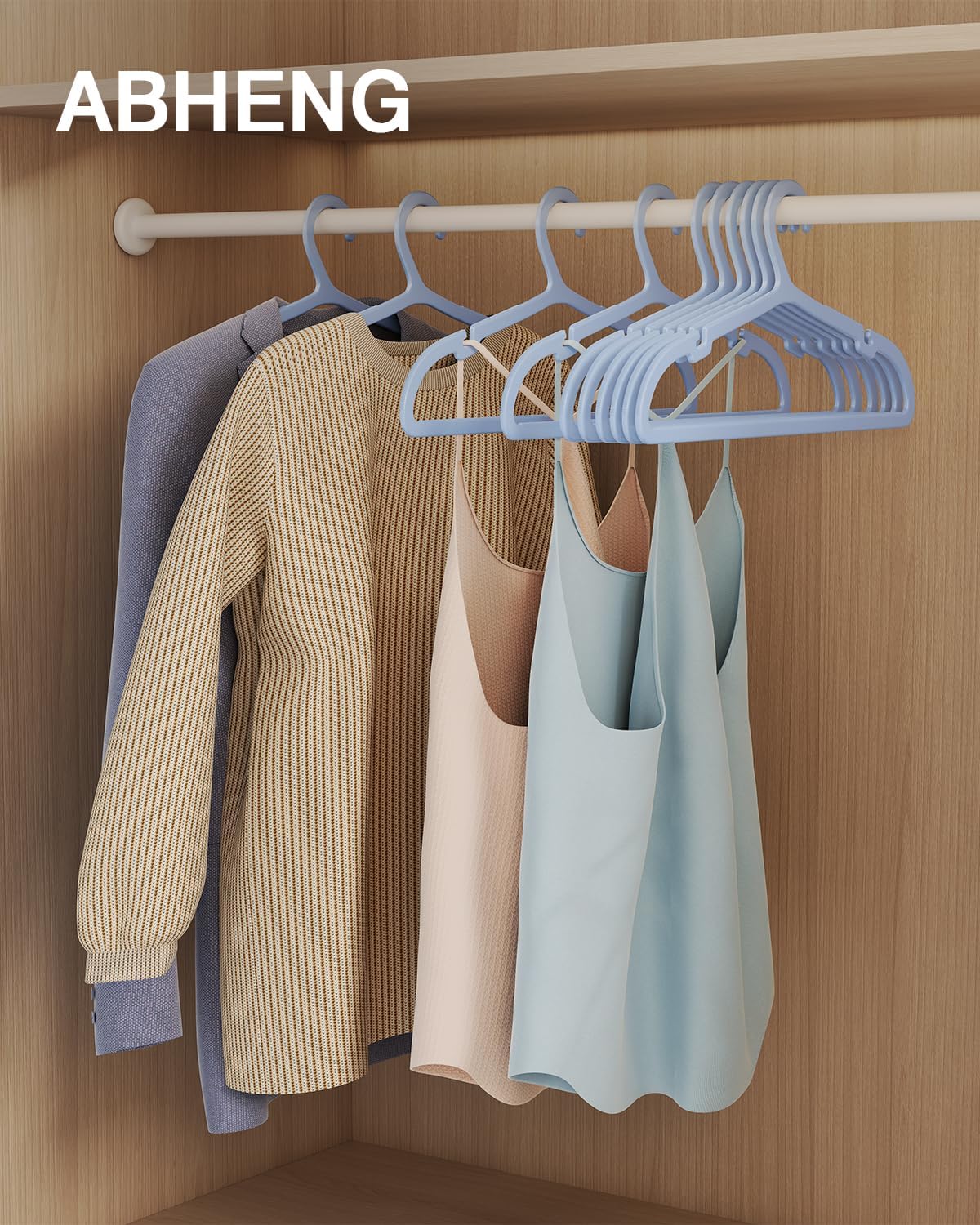 30 Pack Clothes Hangers, Non Slip Plastic Coat Hangers, Space Saving, Heavy Duty, Hanging Dry Wet Clothes, 16.4" x 8.3", Light Blue UAPY0530L