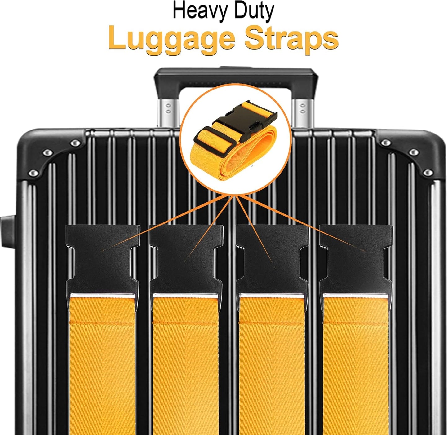 Luggage Straps for Suitcases TSA Approved Travel Belt 4 Pack by Chelmon (Yellow)
