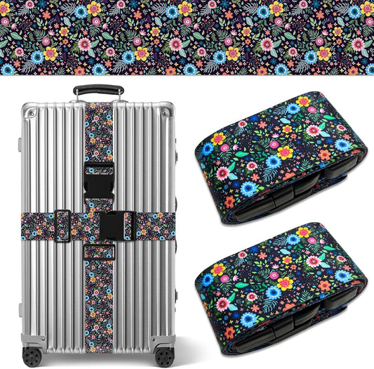 Luggage Straps for Suitcases TSA Approved, Luggage Identifiers for Suitcase, Adjustable Suitcase Strap for Baggage Security with Cute Patten, Travel Necessary Accessories 2Pack (Color Retro)