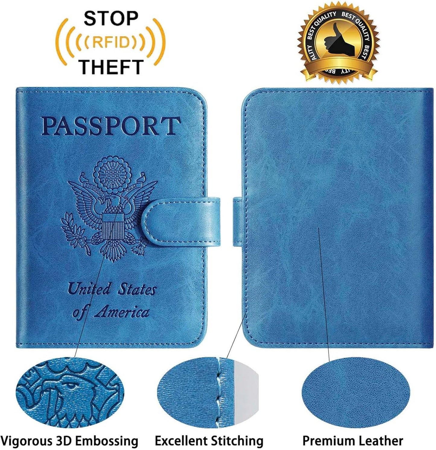 Passport Holder With Luggage Tag Cover Wallet RFID Blocking Leather Case Travel Essentials Accessories Travel Must Have(114#Blue)