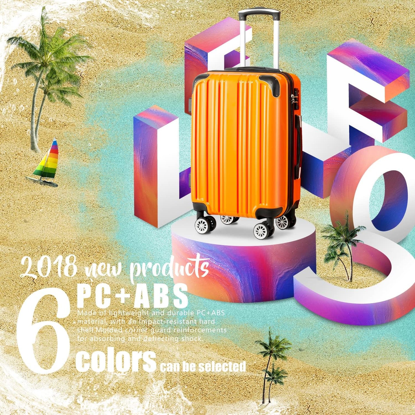 Coolife Luggage Expandable(only 28") Suitcase PC+ABS Spinner 20in 24in 28in Carry on (orange new, M(24in))