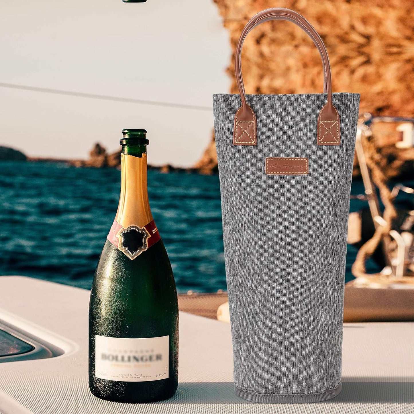 Single Bottle Insulated Wine Tote, 1 Bottle Wine Carrier Bag Padded Wine Cooler Perfect Wine Lover's or Wedding Gift-Grey