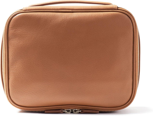 Leatherology Cognac Large Travel Organizer - Zipped mesh storage pocket, elastic loops for organization, double metal zipper