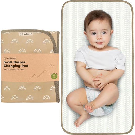 KeaBabies Portable Diaper Changing Pad, Easy Wipe Clean - Foldable Waterproof Baby Changing Mat for Diaper Bag, Compact, Lightweight, 25x13 Baby Changer Travel Essential, Machine Washable (Rainbow)