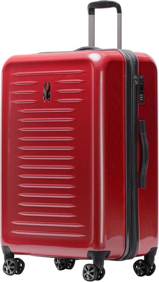 Spyder Rails 29 Inch Expandable Hardside Upright Suitcase with 360° Spinner Wheels, TSA Approved Lock, Red