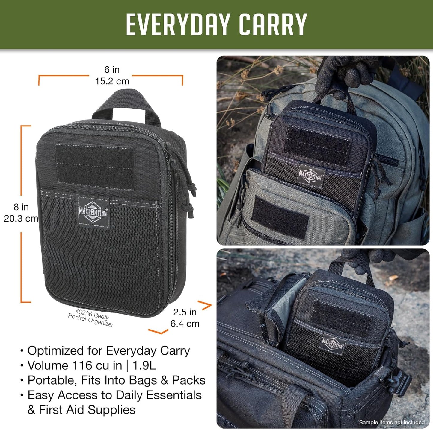 MAXPEDITION Beefy Pocket Organizer, Compact, MOLLE-Compatible, 1000D Nylon Tactical Pouch, Everyday Carry Tool and Gear Storage for Outdoor, Tactical, Survival, 0266