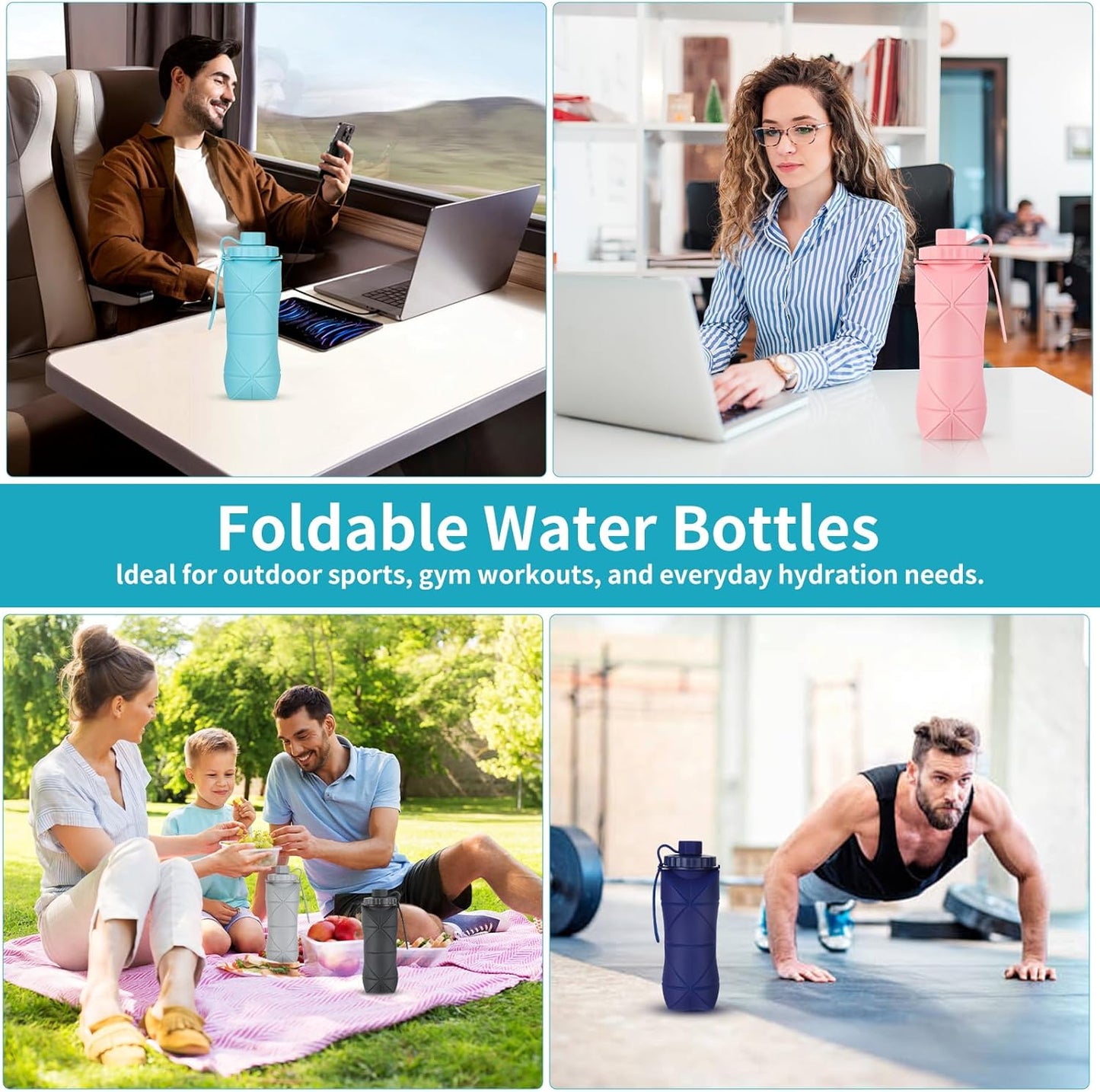 Silicone Collapsible Water Bottles,Lightweight Reusable Leakproof For Traveling Camping Hiking Cycling Sports Outdoor,Foldable Portable Travel Water Bottle 600ML Dark Grey 1Pack.