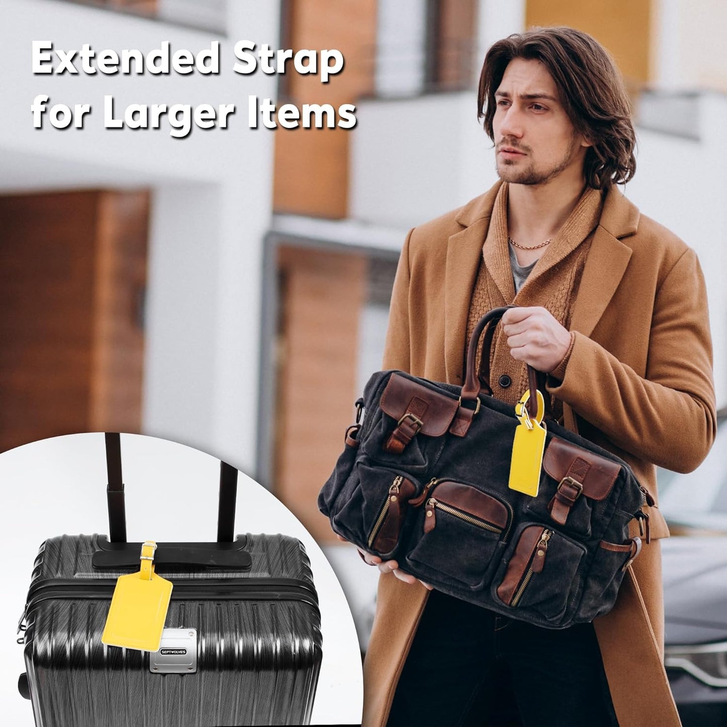Travelambo Luggage Tags for Suitcases Faux Leather Privacy Protection 26 Pack Bag Tags Travel Accessories Essential, Energetic Yellow