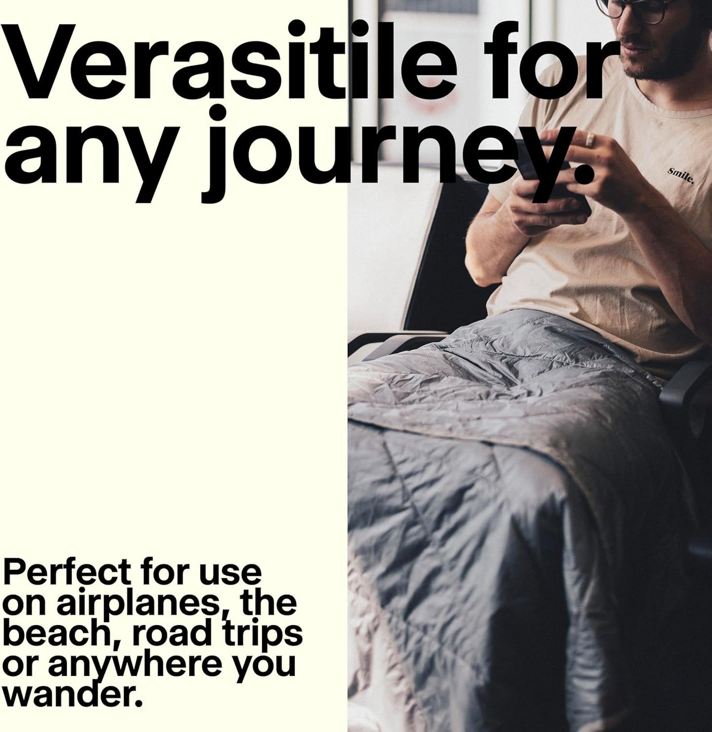 Gravel Layover Travel Blanket – Ultra-Lightweight, Warm Down Alternative with Carry Pouch (Black)