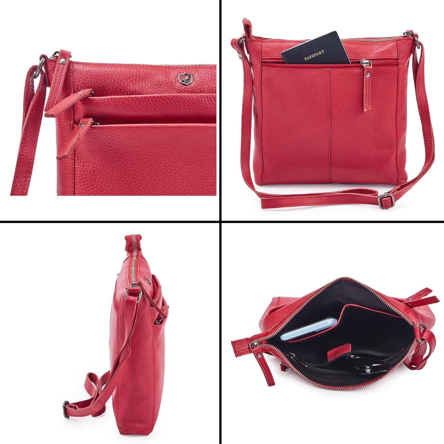 Small Soft Genuine Leather Crossbody Purse Women’s Sling Crossover Shoulder Travel Handbag with Triple Zipper