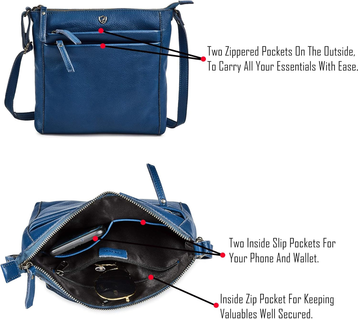 Small Soft Genuine Leather Crossbody Purse Women’s Sling Crossover Shoulder Travel Handbag with Triple Zipper