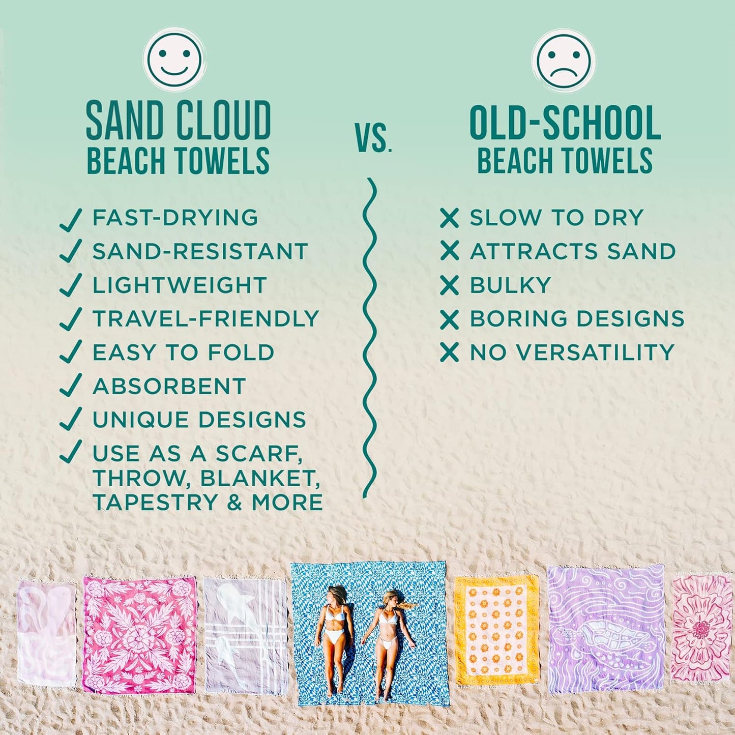Sand Cloud Turkish Beach Towel - Sand Free - 100% Organic Turkish Cotton Yarn - Quick Dry Towel for Beach, Picnic Blanket or Throw - As Seen on Shark Tank - Mandala (Dark Grey)