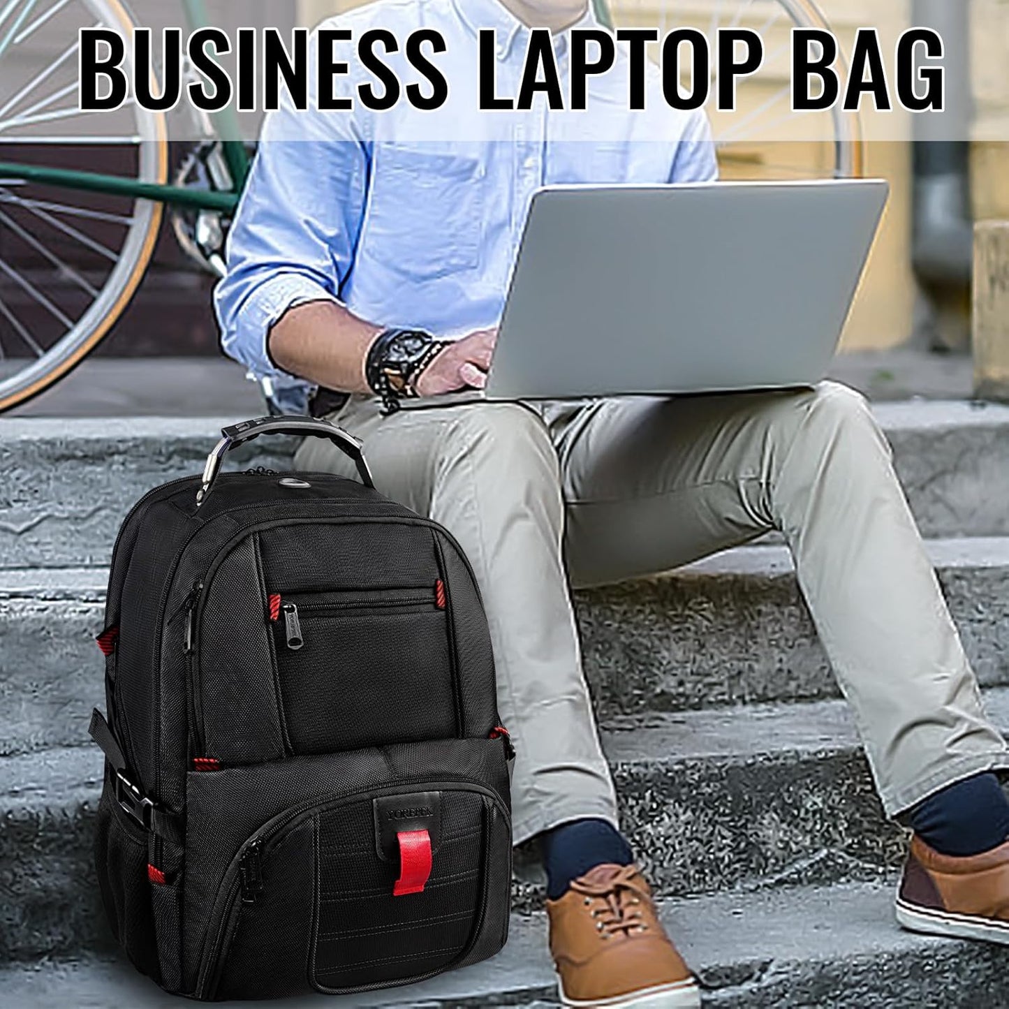 YOREPEK 18.4 Laptop Large Backpacks Fit Most 18 Inch Laptop with USB Charger Port,TSA Friendly Flight Approved Weekend Carry on Backpack with Luggage Strap for Men and Women, Black