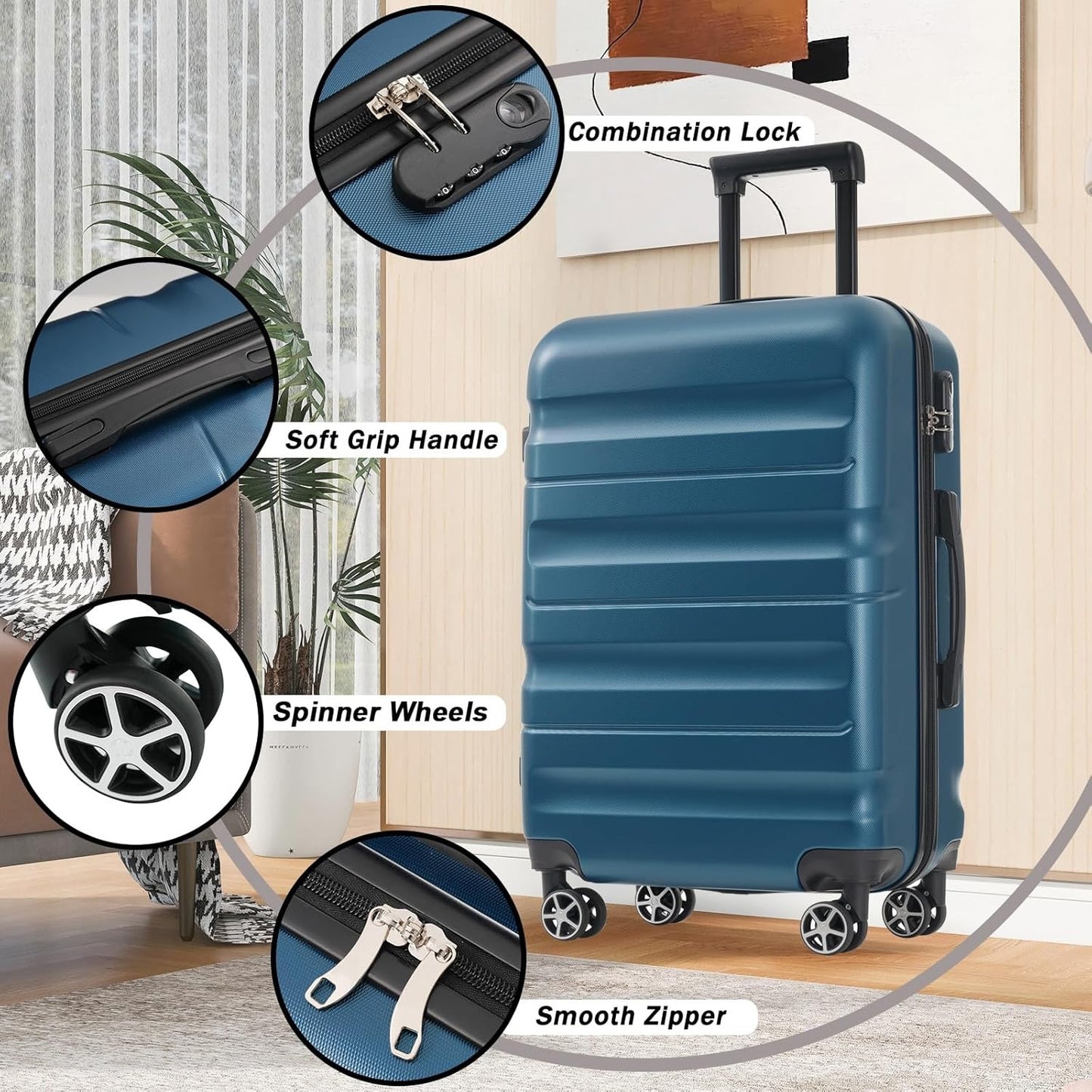 Merax 28 Inch Luggage Hardshell ABS Large Suitcase with Spinner Wheels Lightweight Durable Travel Checked Luggage for Road Trips Ink Blue