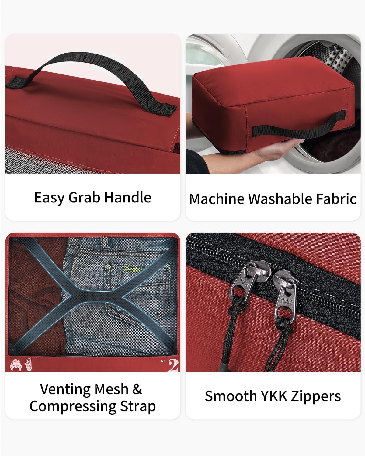 ECOHUB 7 Set Packing Cubes Tear-Resistant Luggage Packing Organizers with Number Icon for Travel Accessories Luggage Suitcase Machine Washable Packing Cubes (Red)