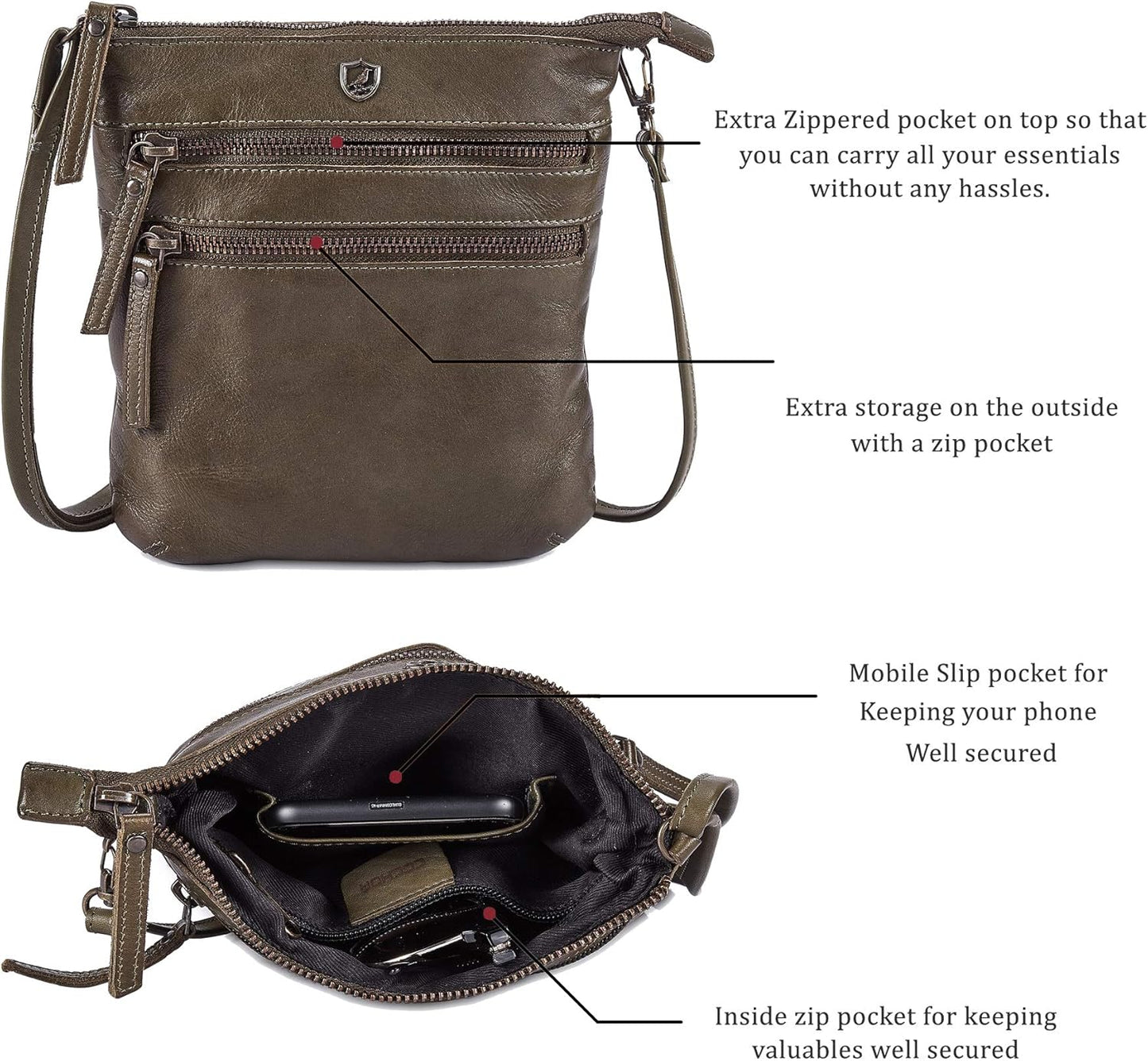 Crossbody Sling Bag for Women Small Real Leather Purse Vintage Travel Crossover Shoulder Bag Handmade