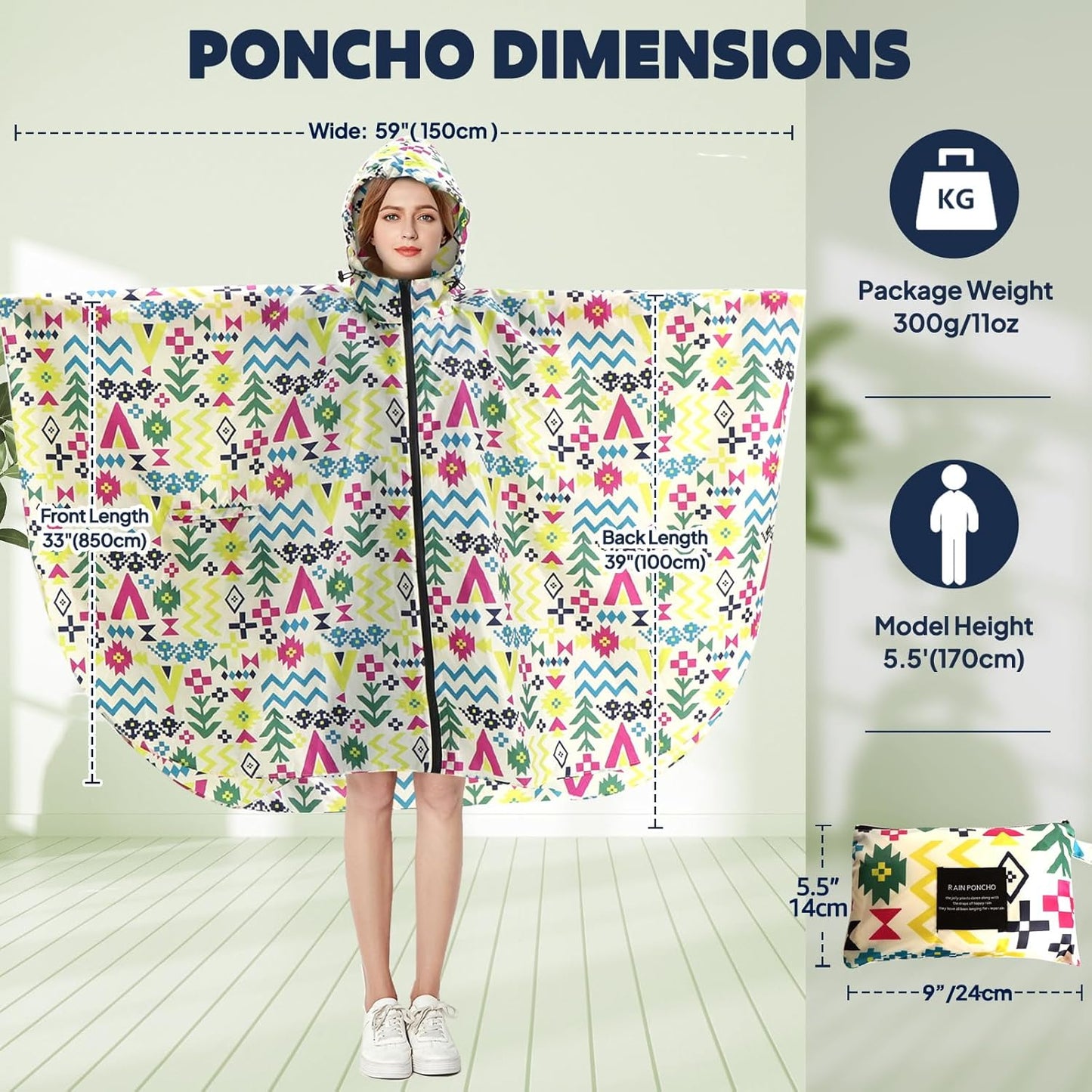 ANYOO Waterproof Rain Poncho Lightweight Reusable Hiking Hooded Coat Jacket for Outdoor Activities