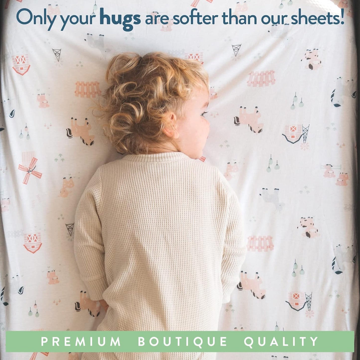 Pack and Play Sheets Fitted – Compatible with 4moms Breeze Plus Playard and Other Large Playpen Mattress – Snuggly Soft 100% Jersey Cotton – Farm Animals – 2 Pack