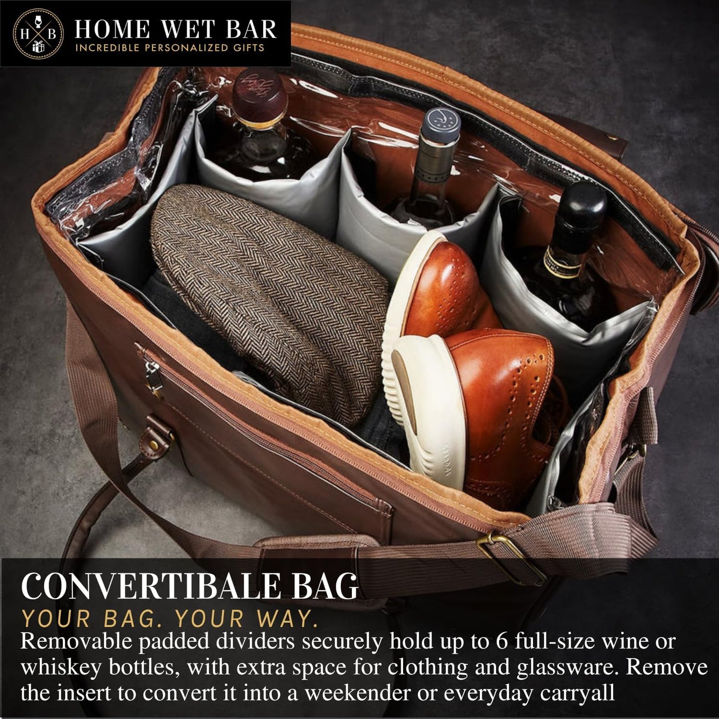 Graham Whiskey Bottle Carrier and Weekender Travel Bag | Customizable Waterproof and Insulated Interior | Vegan Leather | Perfect for Tastings, Parties & Getaway