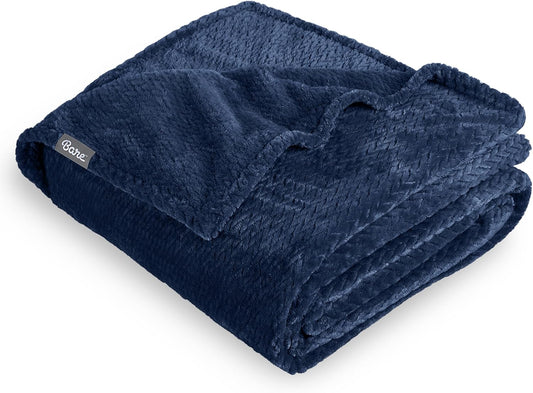Bare Home Textured Fleece Blanket - Twin/Twin Extra Long - Ultra-Soft Lightweight for Bed, Sofa, and Couch - Luxury Microplush - Cozy Warm Blanket (Twin/Twin XL, Chevron Dark Blue)