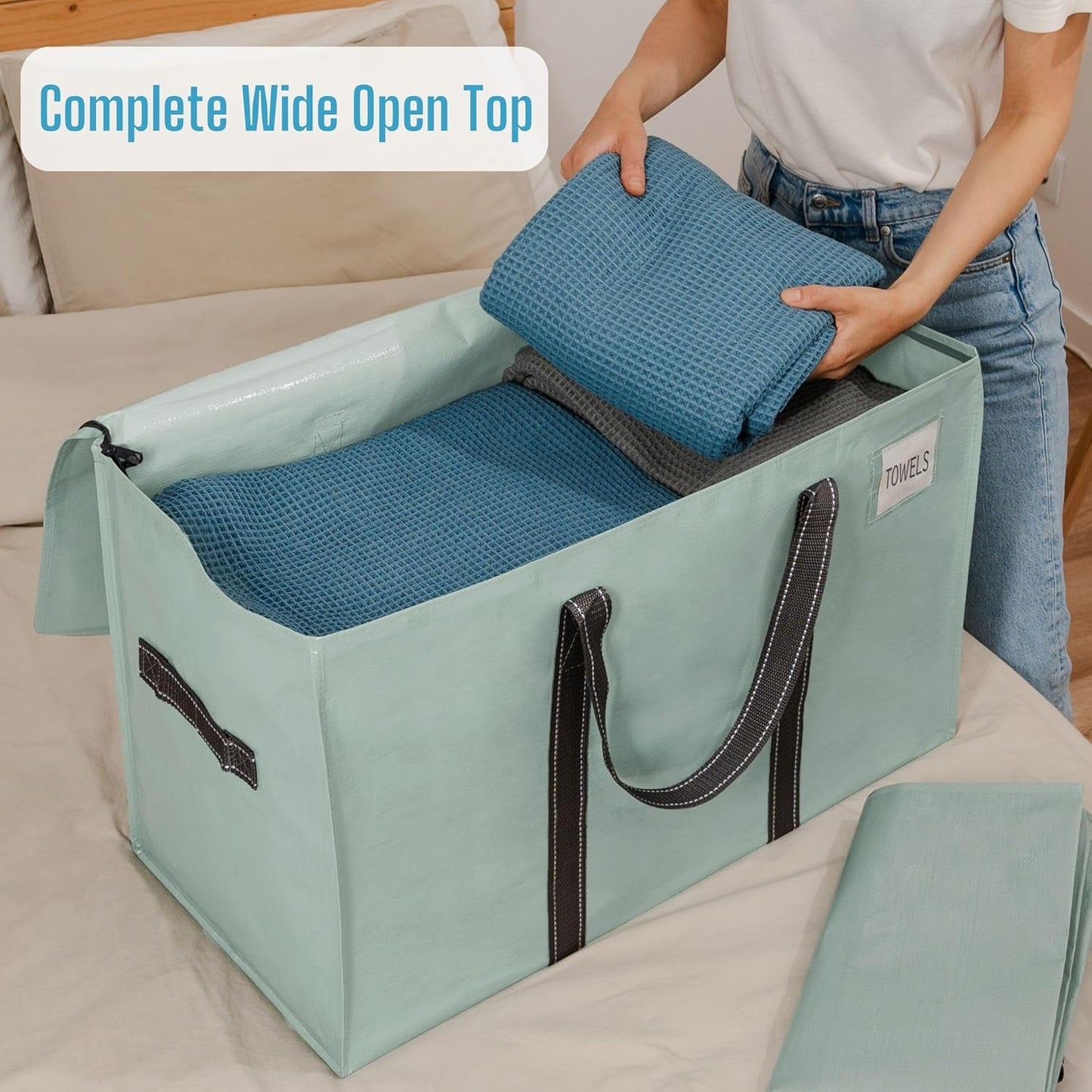 VENO 10 Pack Moving Bags, Heavy Duty, Moving Boxes Alternative, Packing Storage Supplies for Dorm Room Essentials with Zipper for Clothes, Extra Large Totes for Packaging (Shiny Light Green, 10 Pack)