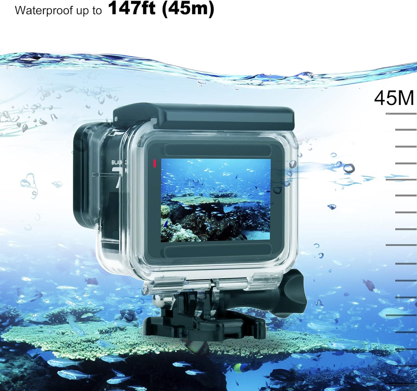 Waterproof Housing Case with Diving Filters for GoPro Hero 5 6 7 Black Hero (2018) Cameras - 45M Underwater Diving Housing Shell with Red/Light Red/Magenta / 5X Close-up Filters