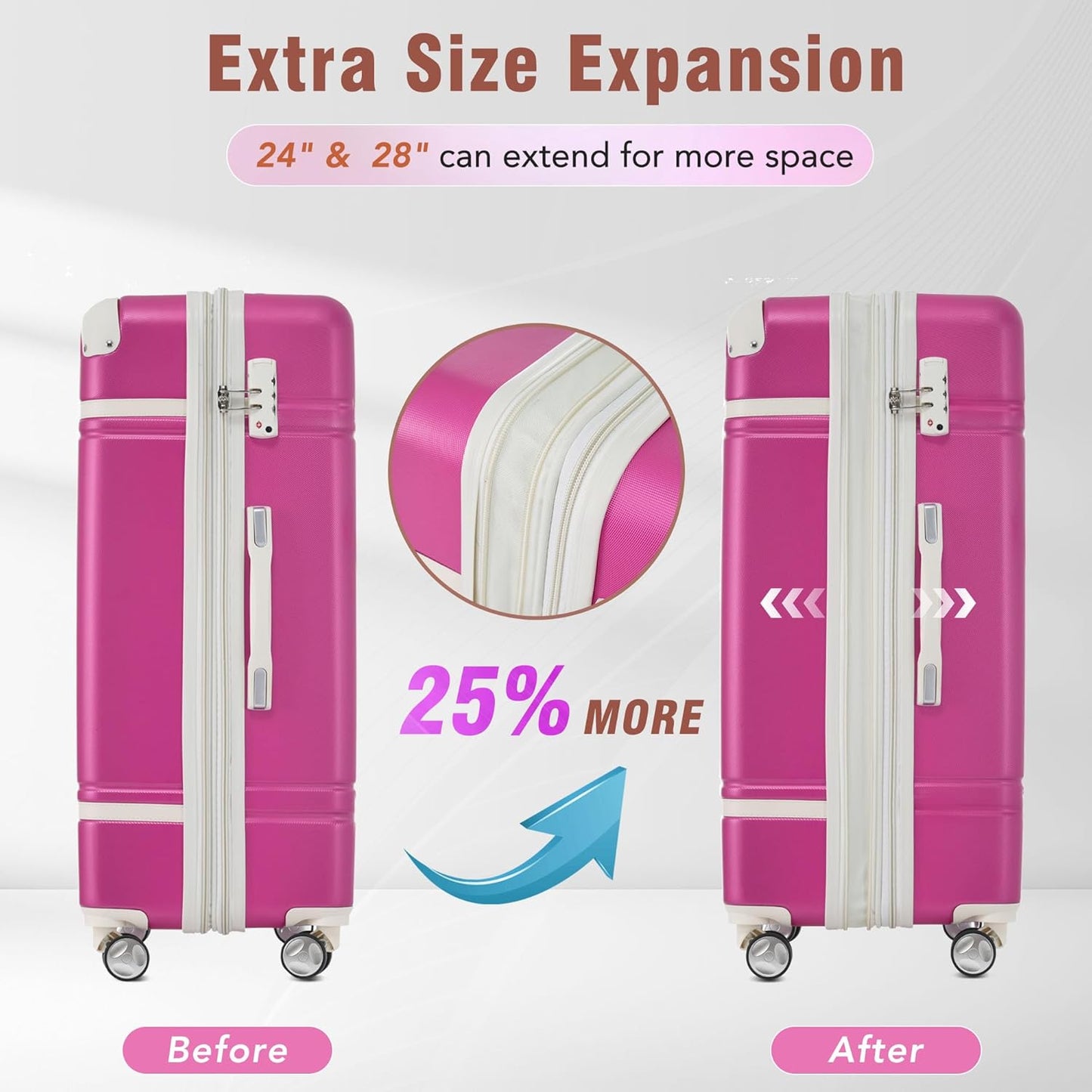 Merax Luggage Set 2 Piece Suitcase Set with Cosmetic Case Expandable Spinner Wheels Vintage Luggage Sets(Pink,20"+24")