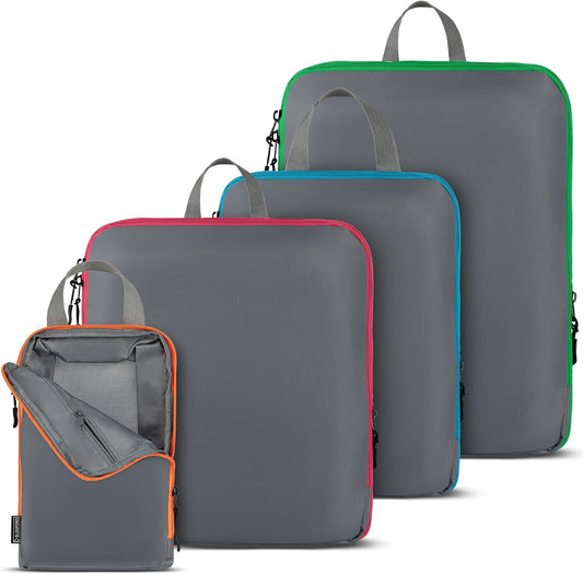 Compression Packing Cubes Travel, 4 Set/6 Set Packing Cubes for Carry on Suitcase, Suitcase Organizer Bags Set, Compression Bags Travel, Best Travel Packing Cubes Compression - with Inside Pockets