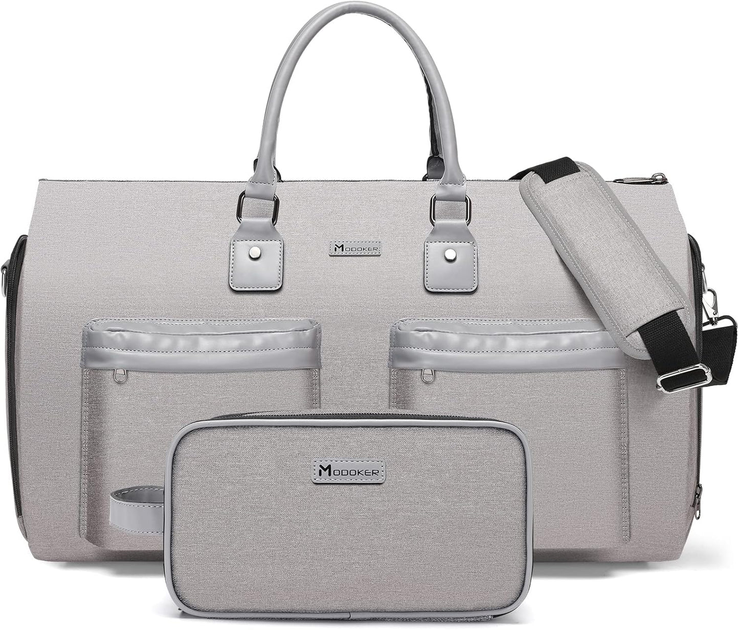 Convertible Garment Bag with Toiletry Bag, Modoker Carry on Garment Duffel Bag for Men Women - 2 in 1 Hanging Suitcase Suit Travel Bags, Light Grey