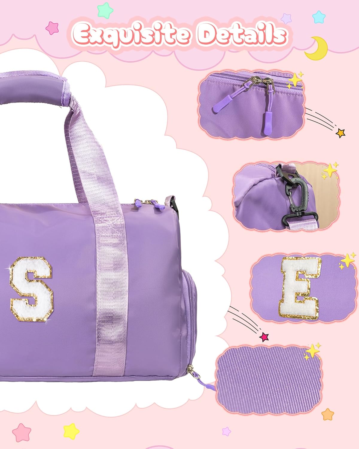 Sister Graduation Gift-Girl Gym Bag with Shoe Compartment, Kid Personalized Weekender Overnight Bags, Initial Travel Tote with Makeup Pouch Valentine's Day Gifts for Kids (Letter I)