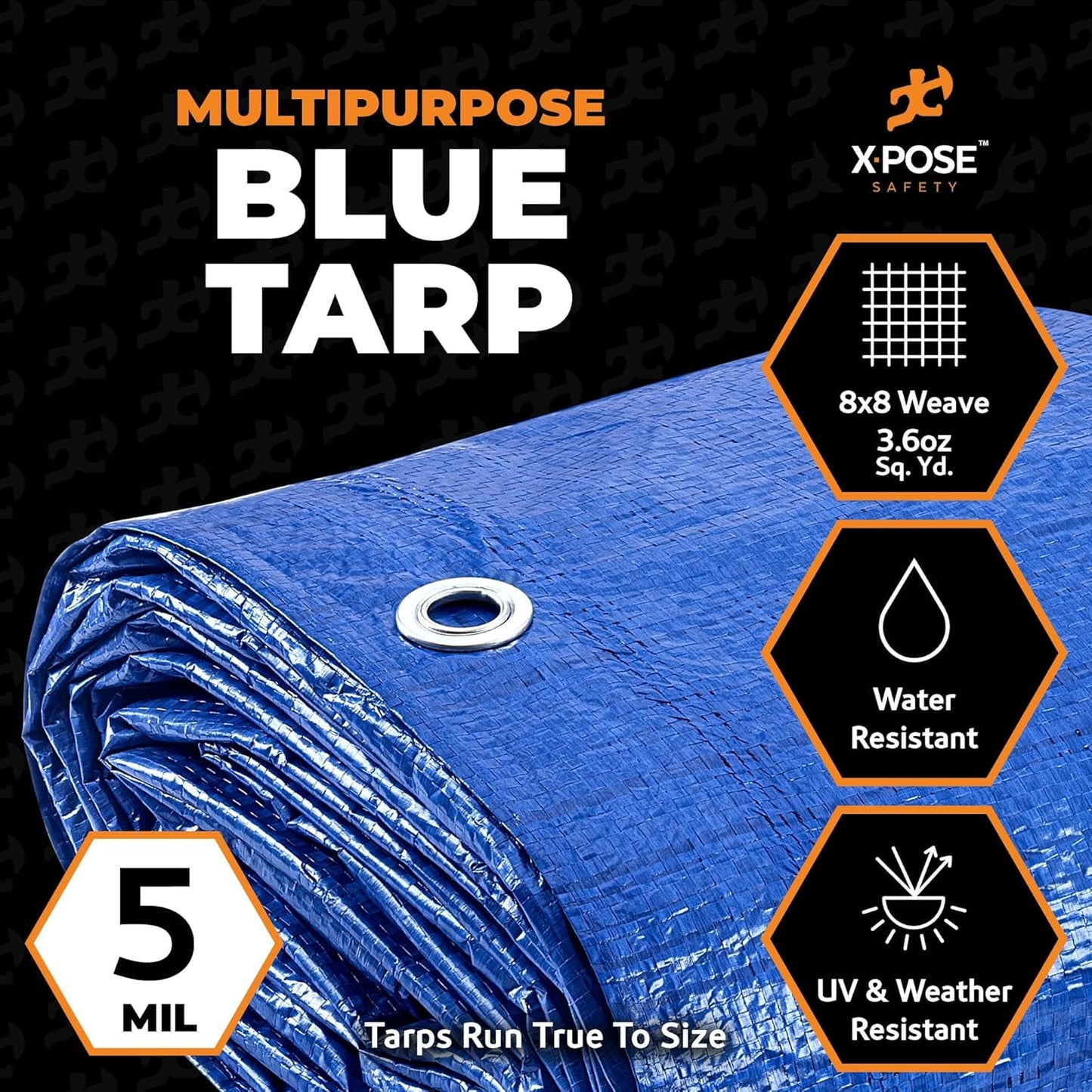 Better Blue Poly Tarp 40' x 50' - Multipurpose Protective Cover - Lightweight, Durable, Waterproof, Weather Proof - 5 Mil Thick Polyethylene - by Xpose Safety