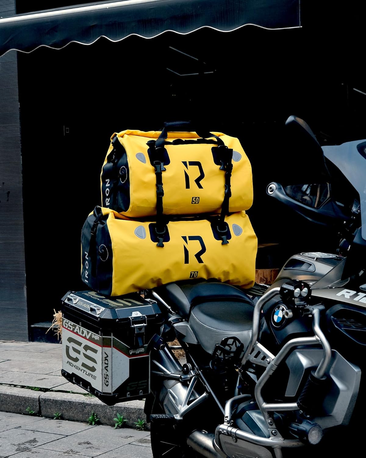 BORLENI Waterproof Motorcycle Dry Duffel Bag Luggage Tail Bag with Large Storage Space,Roll Top Closure, Shoulder Straps, Inner Pocket and Mesh Pocket for Motorcycling Travel Camping(Yellow,30L)