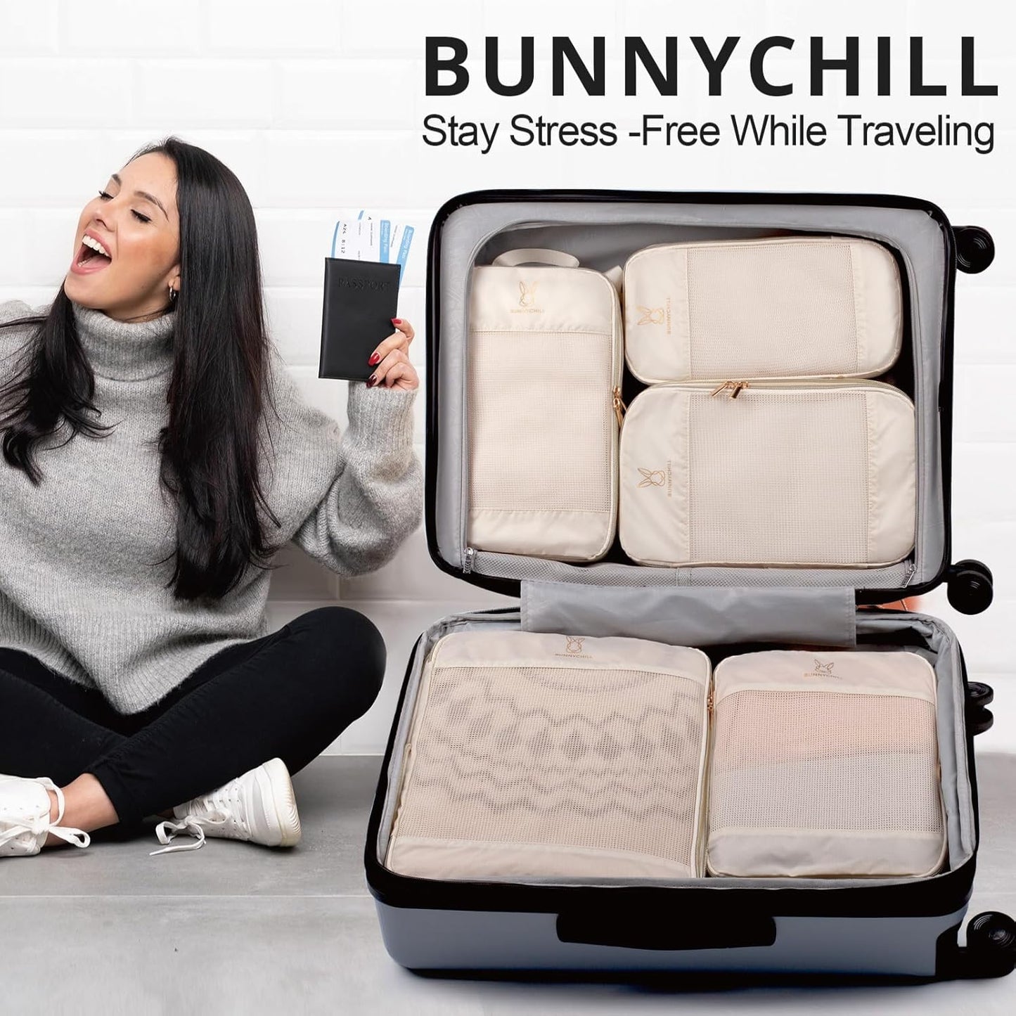 Expandable Compression Packing Cubes for Suitcases,6 Set Lightweight Compressible Travel Packing Organizer for Carry on Suitcase,Organizer Bags Set as Travel Essentials for Women