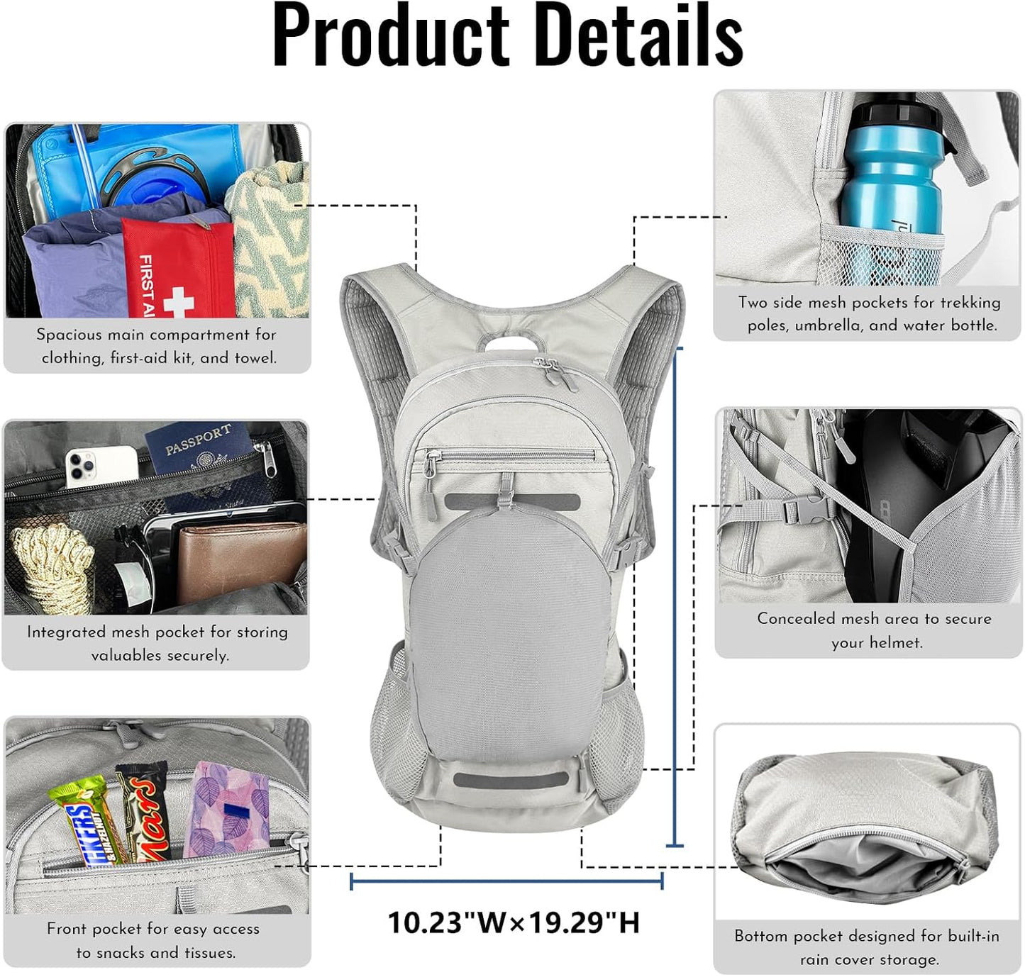 Zavothy 18L Multipurpose Hiking Backpack with 3L Water Bladder – Durable Hydration Backpack with Insulated Bladder Compartment, Hidden Helmet Holder & Rain Cover – for Hiking, Commuting, and Camping