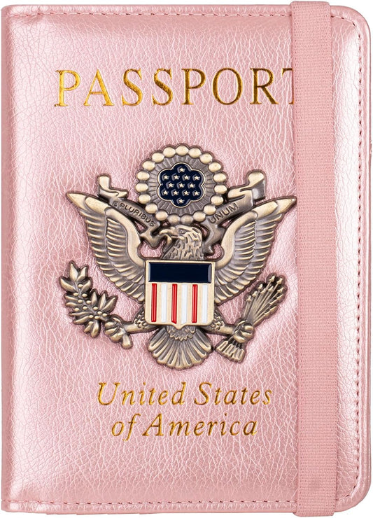 TOURSUIT RFID Passport and Vaccine Card Holder Combo, Travel Document Case Cover, Leather Wallet Organizer Women with Vax Vaccination Protector Slot (Rose Gold)