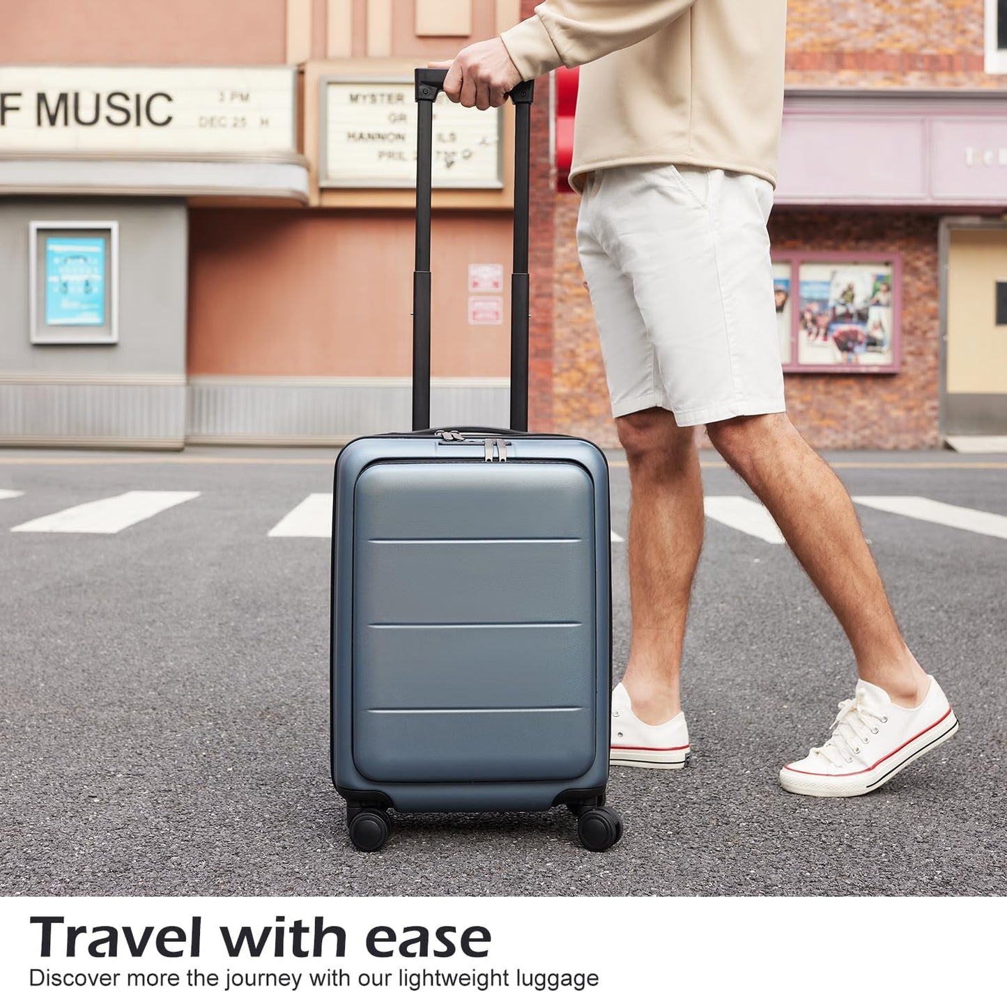 Coolife Luggage Suitcase Piece Carry On ABS+PC Spinner Trolley with pocket Compartmnet(Night navy, 20in(carry on))