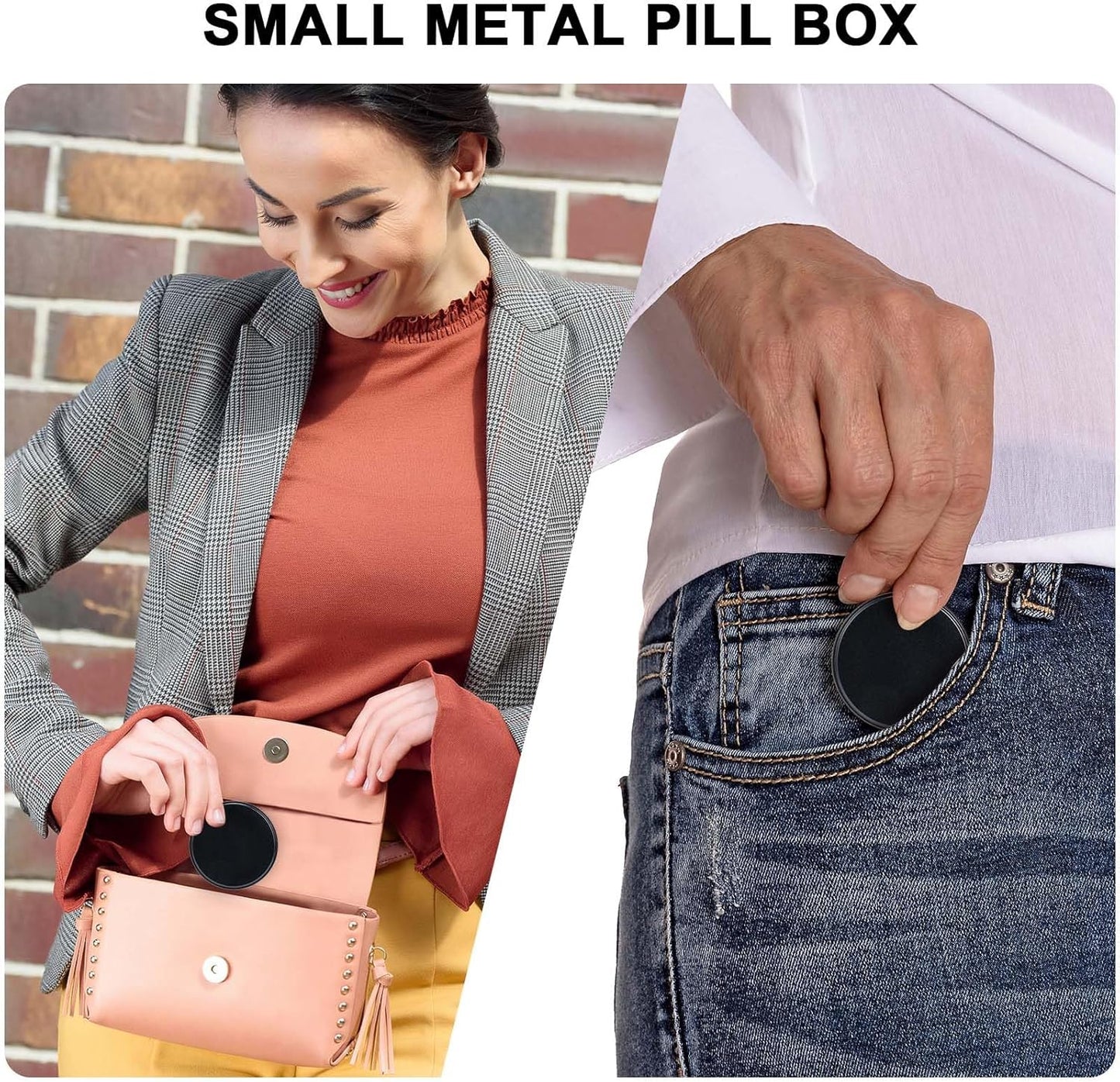 Pill Box 3 Compartment - Metal Travel Pill Case for Pocket or Purse, Portable Waterproof Medicine Pill Organizer Holder Daily Pill Container for Medication, Vitamin, Fish Oil
