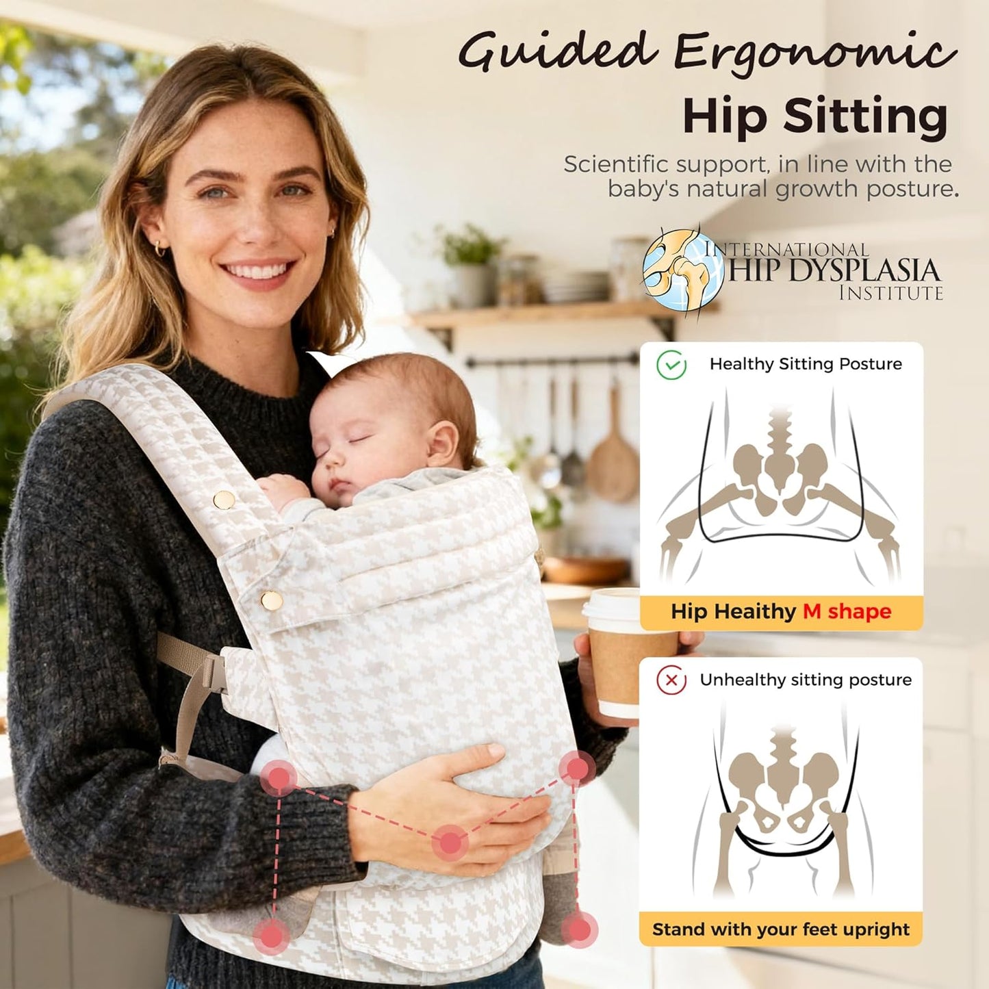 Baby Carrier Newborn to Toddler- Ergonomic,Cozy and Lightweight Infant Carrier for 7-40lbs,3 Carry Positions Newborn Carrier,Black Houndstooth
