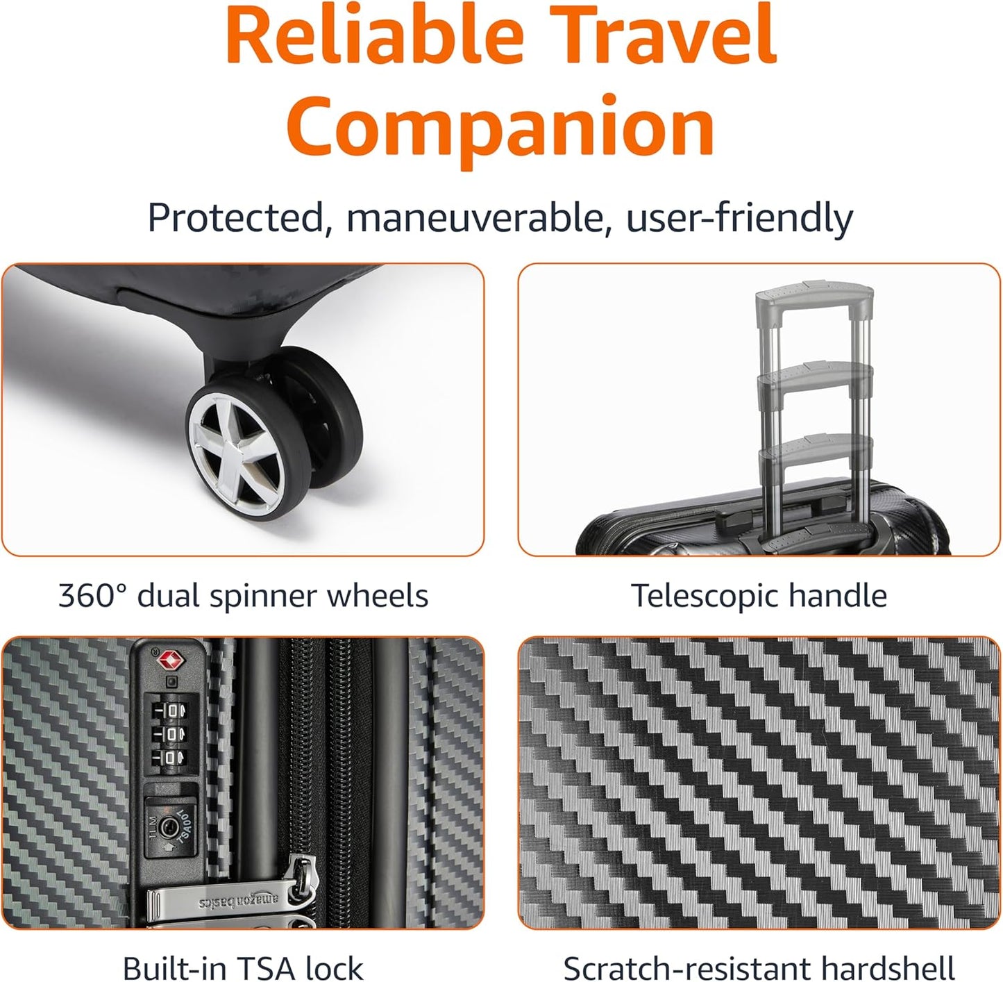 Amazon Basics 30-Inch Hardside Checked Luggage With TSA Lock, Hardshell Suitcase With Wheels, Expandable For Up to 12.5% More Space, With Scratch-Resistant Surface, 8 Multi-directional Wheels, Black