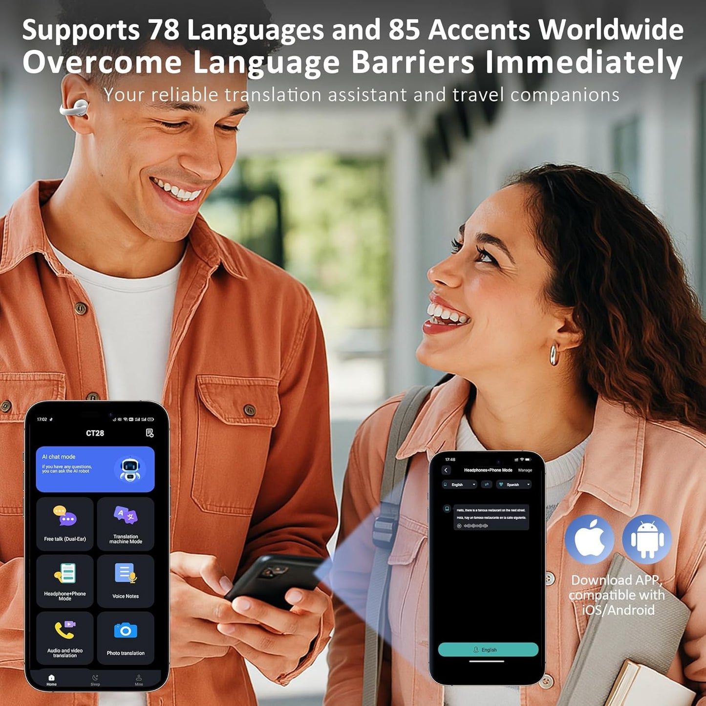 Language Translation Earbuds Real Time, IAMJOY Language Translator Earbuds Open Ear Clip-On Earbuds, Audifonos Traductores Inglés Español Language Translator Device with APP for Travel Study, White