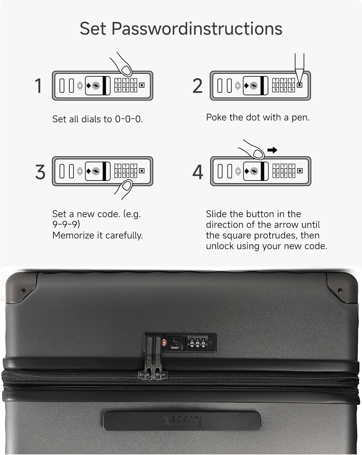 LUGGEX Luggage with Spinner Wheels, Polycarbonate Expandable Hard Shell Suitcase, 3 Piece Set, Charcoal Metallic