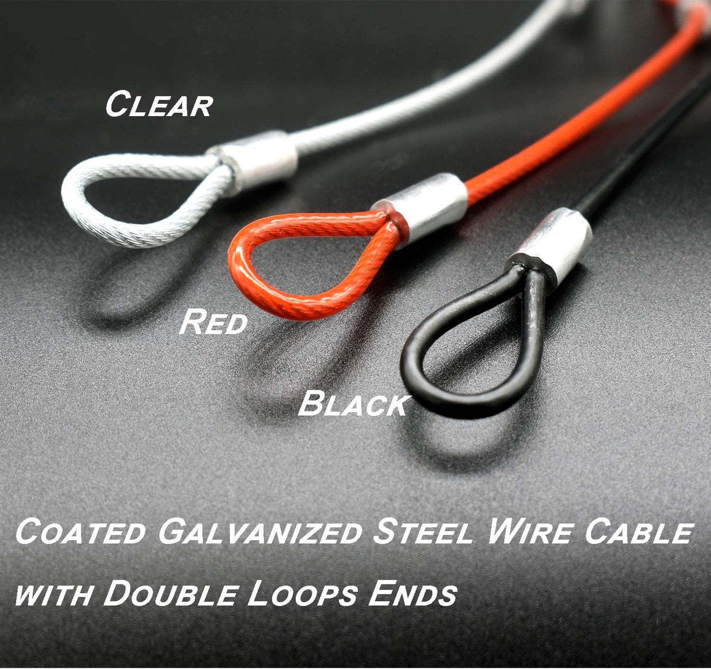 15 pcs 7.9 inch (20cm) 3mm Thickness Galvanized Steel Wire Cable with Loops Vinyl Cover Coated Short Rope Lanyard Lock Safety Tether Chains, Black