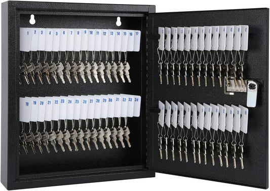 KYODOLED 60-Key Storage Lock Box with Code, Wall Mount Combination Lock Box, Key Hooks & Labels, Black