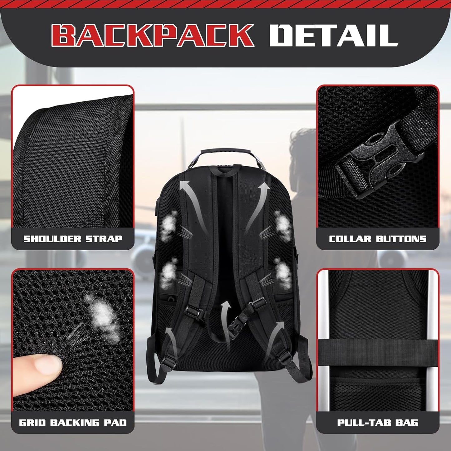 Extra Large 55L Travel Backpack, 18 inch Laptop Bag for Men, TSA Approved Heavy Duty with USB Charging Port, Anti Theft Rucksack for Business Work College, Black