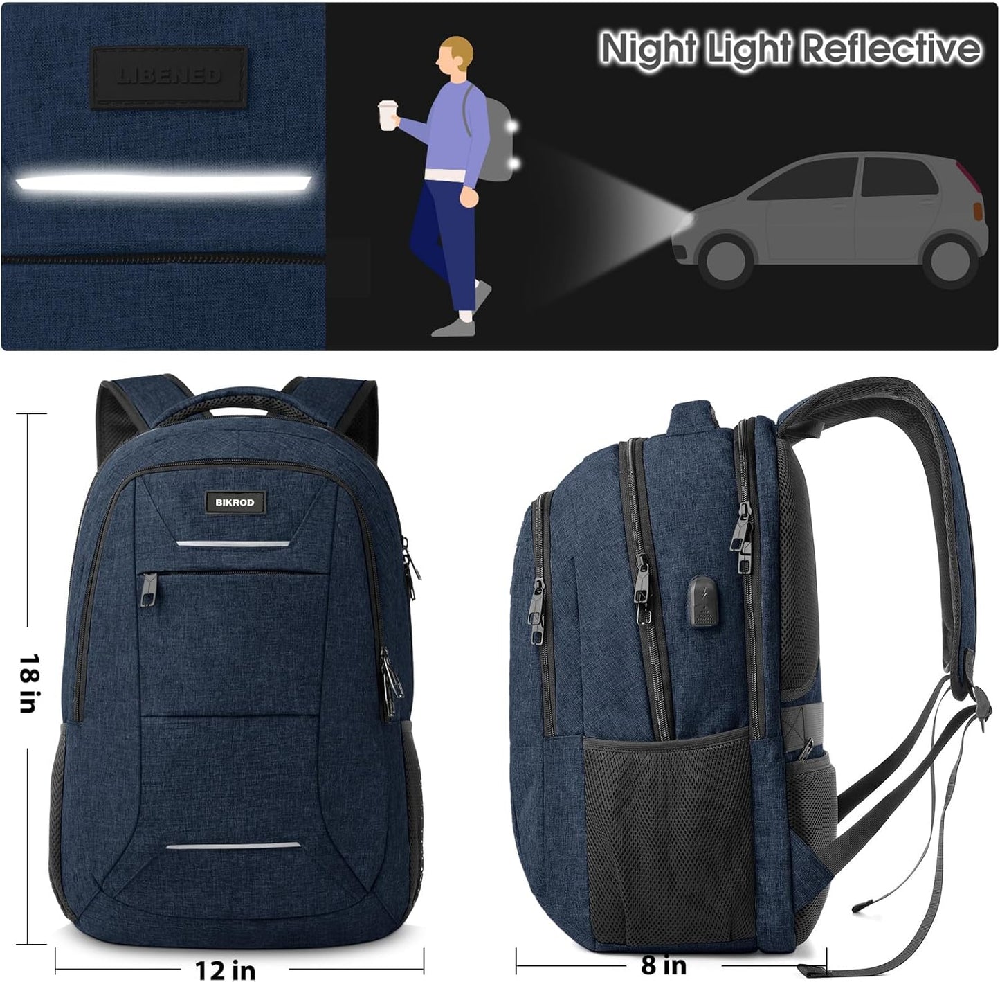 Backpack for Men Women, School Backpacks for Teen Boys, Business Anti Theft Sturdy Travel Laptop Backpack with USB Charging Port, Water Resistant 15.6 Inch Computer Bag Gift, Blue
