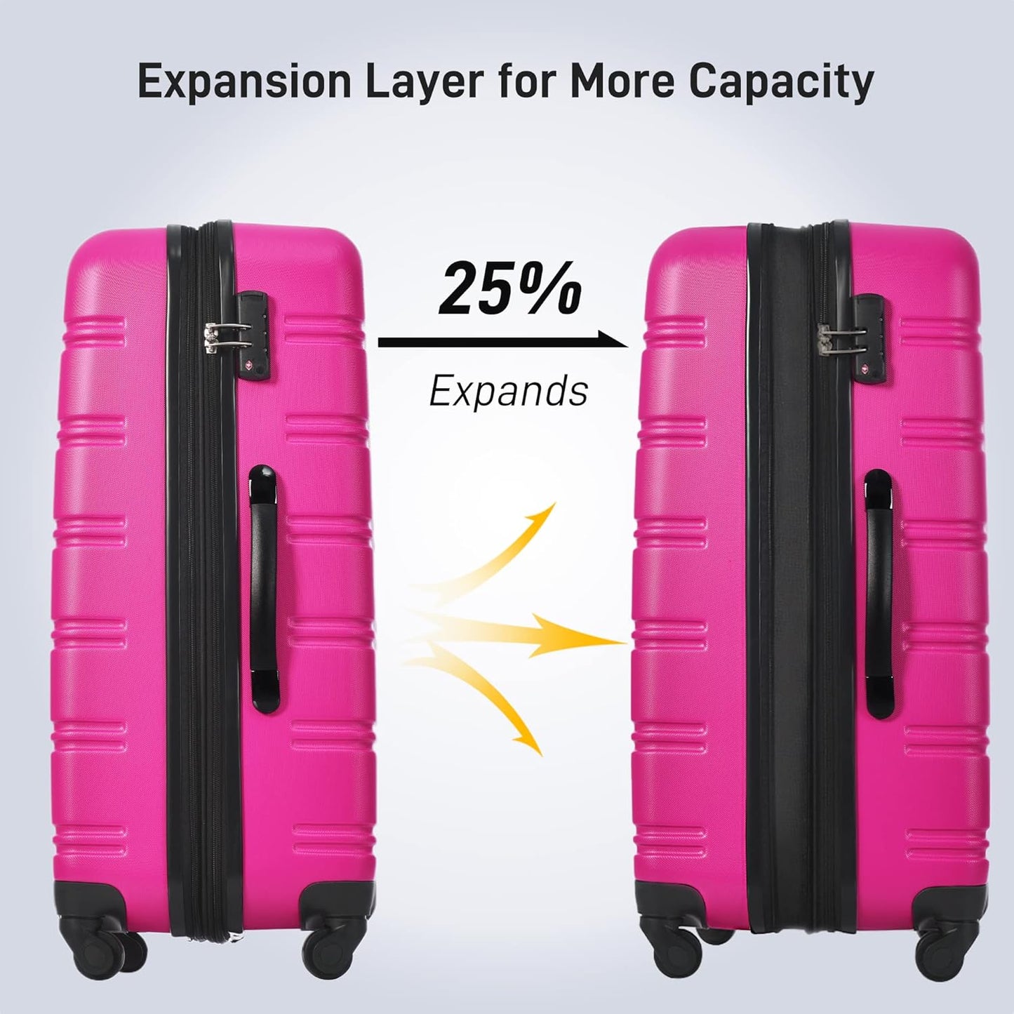 Merax Luggage sets of 3 Piece 20 24 IN Carry on Luggage Hard Case Pink Luggage Expandable Checked Luggage Suitcase Set with Wheels