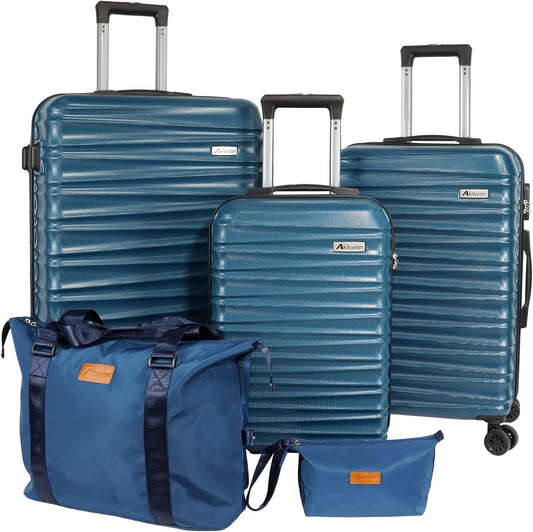 Luggage Sets 3 Piece(20/24/28)-Suitcase Set- Luggage with Wheels-PC + ABS Durable Lightweight Rotating hardshell suitcase 5PCS (Navy blue color)…